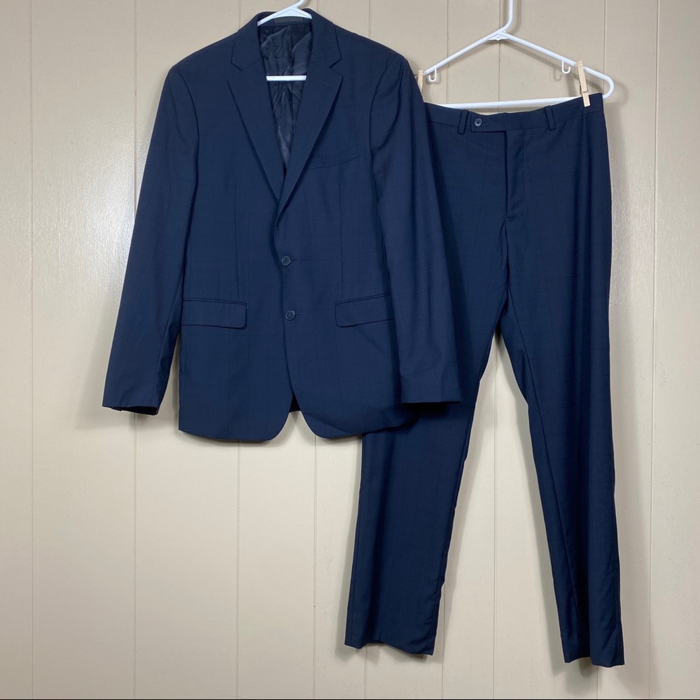 CK Extreme Slim Fit 40R 33R Navy Blu Suit Plaid CL